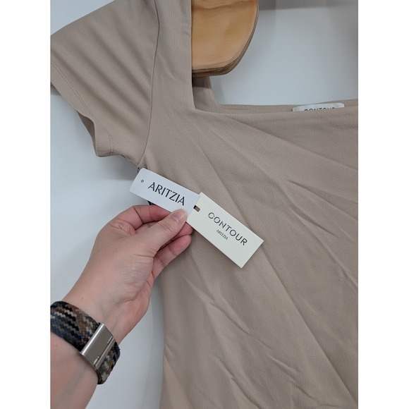 Aritzia Women's NWT Original Contour Squareneck‎ Tan Bodysuit sz Large - Picture 2 of 6